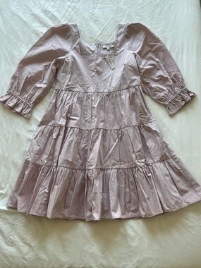 Madewell Light Mauve Tiered Dress with Puff Sleeves